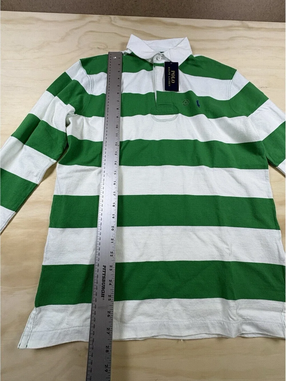 NWT Polo Ralph Lauren Rugby Shirt Men’s Medium Green White Stripe Classic Fit